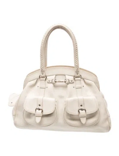 Pre-owned Dior Leather My  Frame Satchel Large In Neutrals