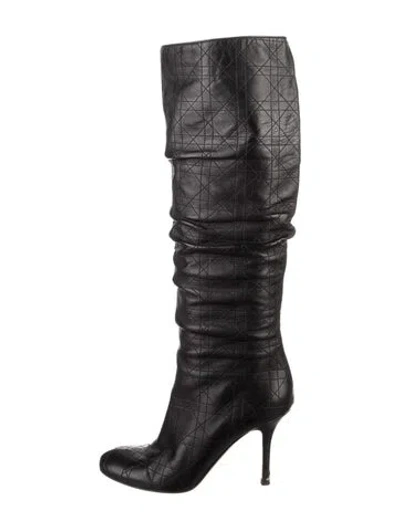Pre-owned Dior Leather Patterned Boots In Black