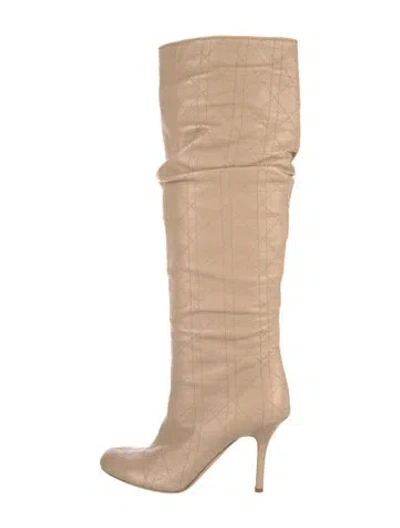 Pre-owned Dior Leather Patterned Boots In Neutrals