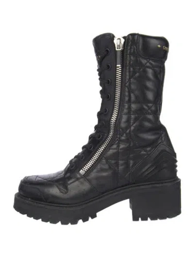 Pre-owned Dior Leather Patterned Combat Boots In Blue