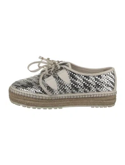 Pre-owned Dior Leather Patterned Espadrilles In Metallic/silver