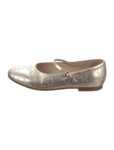 Pre-owned Dior Leather Patterned Mary Jane Flats In Gold/metallic