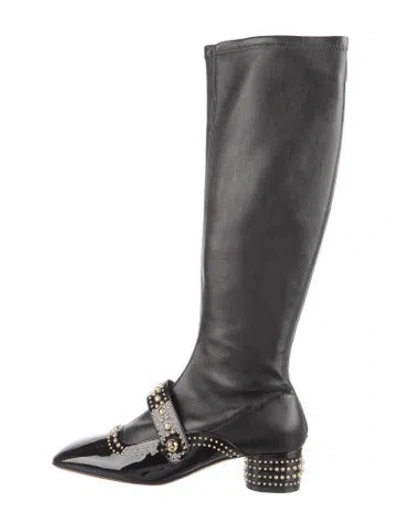 Pre-owned Dior Leather Patterned Riding Boots In Black