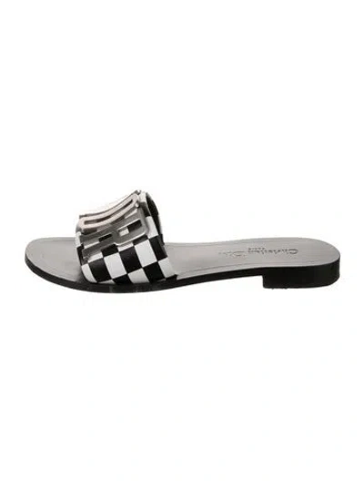 Pre-owned Dior Leather Plaid Print Slides In Multicolor