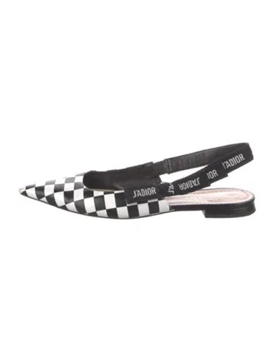 Pre-owned Dior Leather Plaid Print Slingback Flats In Black