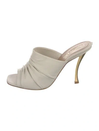 Pre-owned Dior Leather Pleated Accents Mules In White