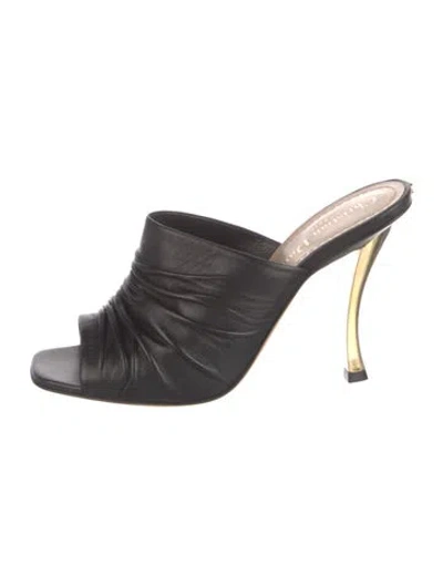 Pre-owned Dior Leather Pleated Accents Slides In Black