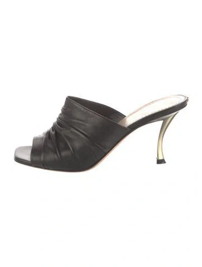 Pre-owned Dior Leather Pleated Accents Slides In Black