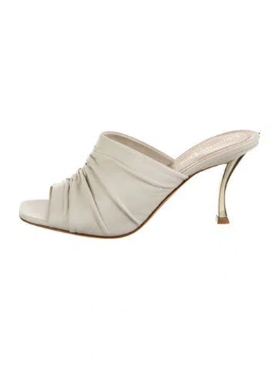 Pre-owned Dior Leather Pleated Accents Slides In Neutrals