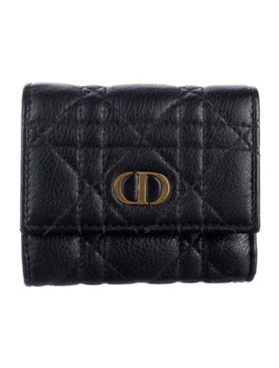 Pre-owned Dior Leather Printed Compact Wallet In Black