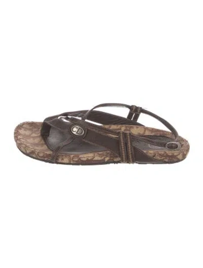 Pre-owned Dior Leather Printed Espadrilles In Brown