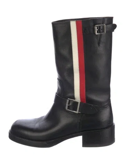 Pre-owned Dior Leather Printed Moto Boots In Black