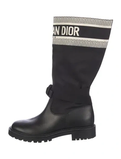 Pre-owned Dior Leather Printed Moto Boots In Black