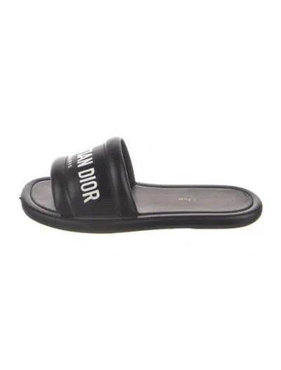 Pre-owned Dior Leather Printed Slides In Black