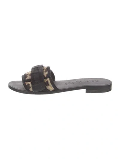 Pre-owned Dior Leather Printed Slides In Neutral