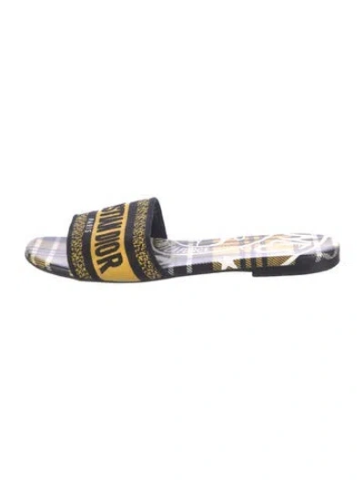 Pre-owned Dior Leather Printed Slides In Yellow