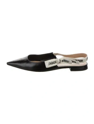 Pre-owned Dior Leather Printed Slingback Flats In Black