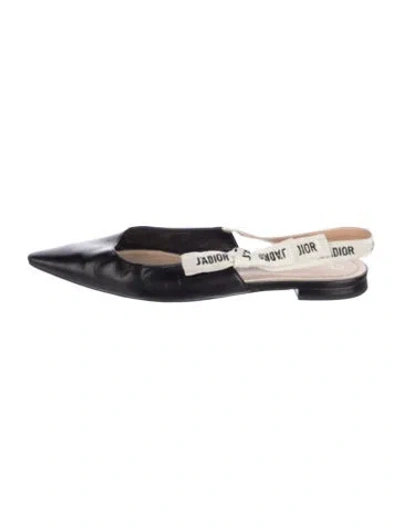 Pre-owned Dior Leather Printed Slingback Flats In Black