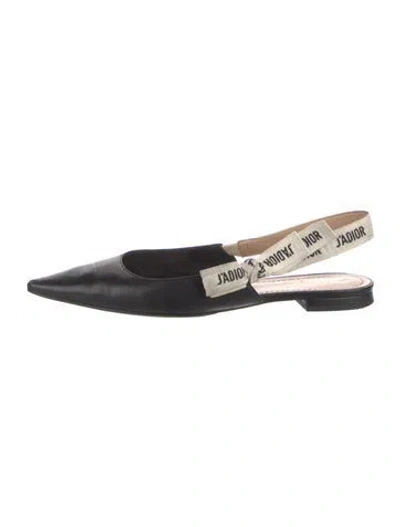 Pre-owned Dior Leather Printed Slingback Flats In Black