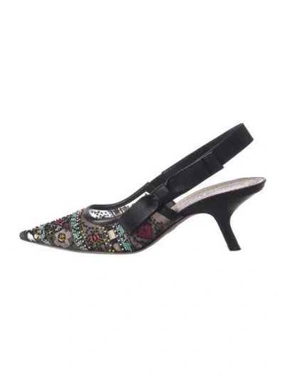 Pre-owned Dior Leather Printed Slingback Pumps In Black