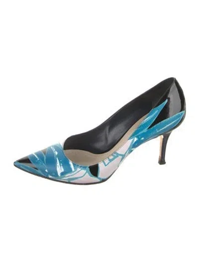 Pre-owned Dior Leather Printed Slingback Pumps In Blue