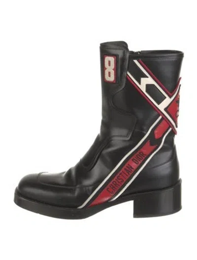 Pre-owned Dior Leather Printed Sock Boots In Black