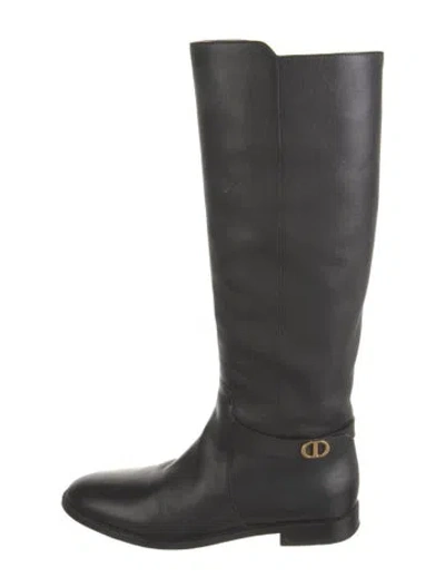 Pre-owned Dior Leather Riding Boots In Black