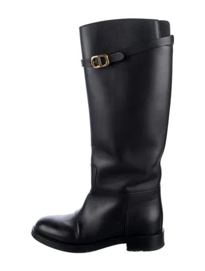 Pre-owned Dior Leather Riding Boots In Black
