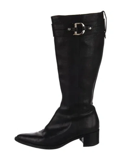 Pre-owned Dior Leather Riding Boots In Black
