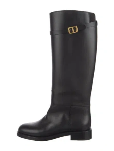Pre-owned Dior Leather Riding Boots In Black