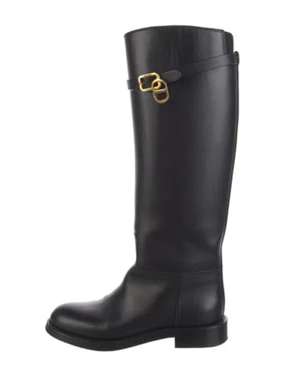 Pre-owned Dior Leather Riding Boots In Black