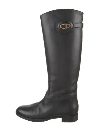 Pre-owned Dior Leather Riding Boots In Black