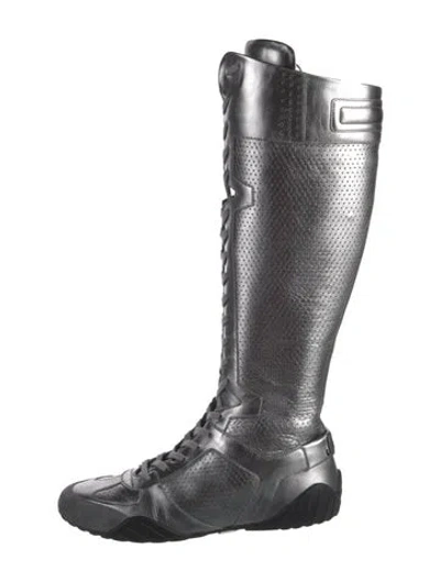 Pre-owned Dior Leather Riding Boots In Metallic/silver