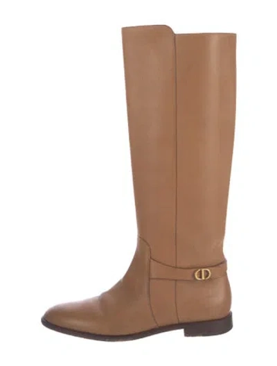 Pre-owned Dior Leather Riding Boots In Neutrals