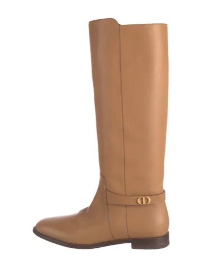 Pre-owned Dior Leather Riding Boots In Neutrals