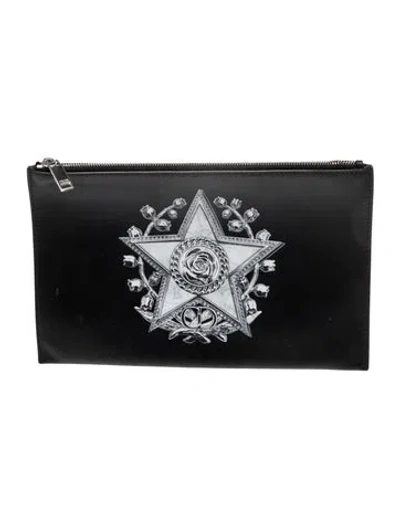 Pre-owned Dior Leather Rose Star Clutch In Gray