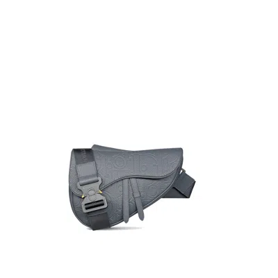 Dior Leather Saddle Bag In Gray