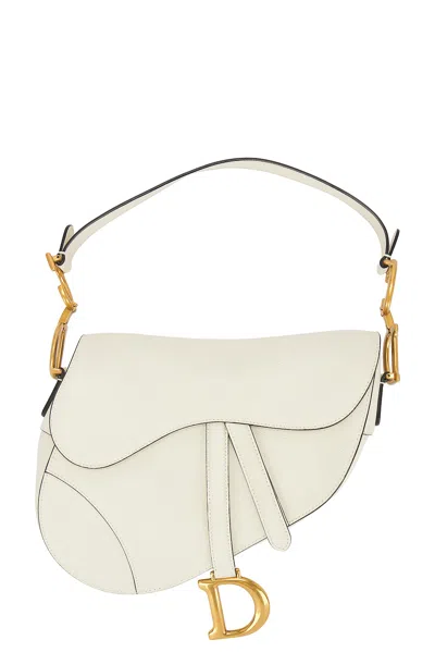 Dior Leather Saddle Bag In Ivory