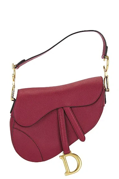 Dior Leather Saddle Bag In Burgundy