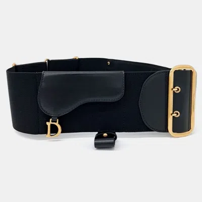 Pre-owned Dior Leather Saddle Belt In Black