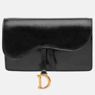 Pre-owned Dior Leather Saddle Belt Pouch In Black