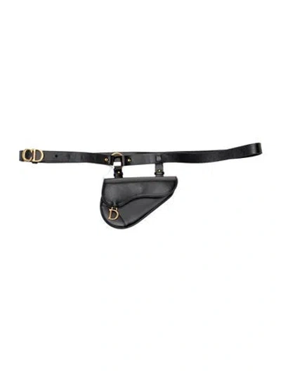 Pre-owned Dior Leather Saddle Pochette 2023 In Black