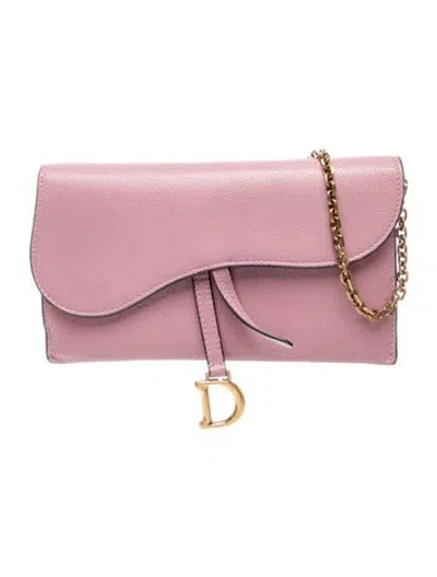 Pre-owned Dior Leather Saddle Pochette In Pink