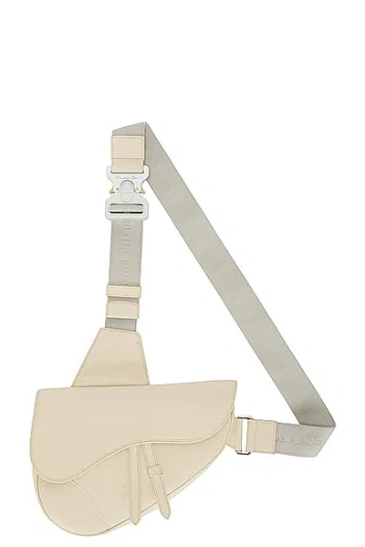 Dior Leather Saddle Waist Bag In Cream