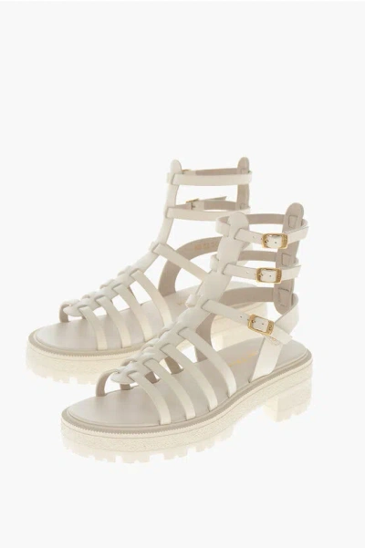 Dior Leather Sandals Bay With Lug Sole In White