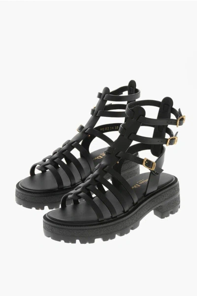 Dior Leather Sandals Bay With Lug Sole In Black