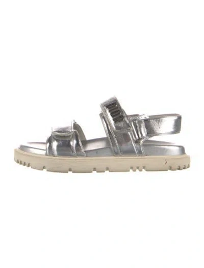 Pre-owned Dior Leather Sandals In Metallic/silver