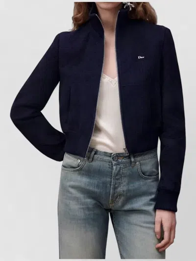 Dior Leather Single Breasted Coat In Blue