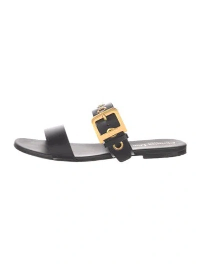 Pre-owned Dior Leather Slides In Black
