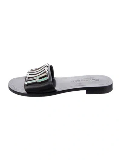 Pre-owned Dior Leather Slides In Black